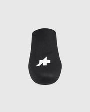 Assos Spring Fall Toe Cover P1 in black, front view showing the white Assos logo
