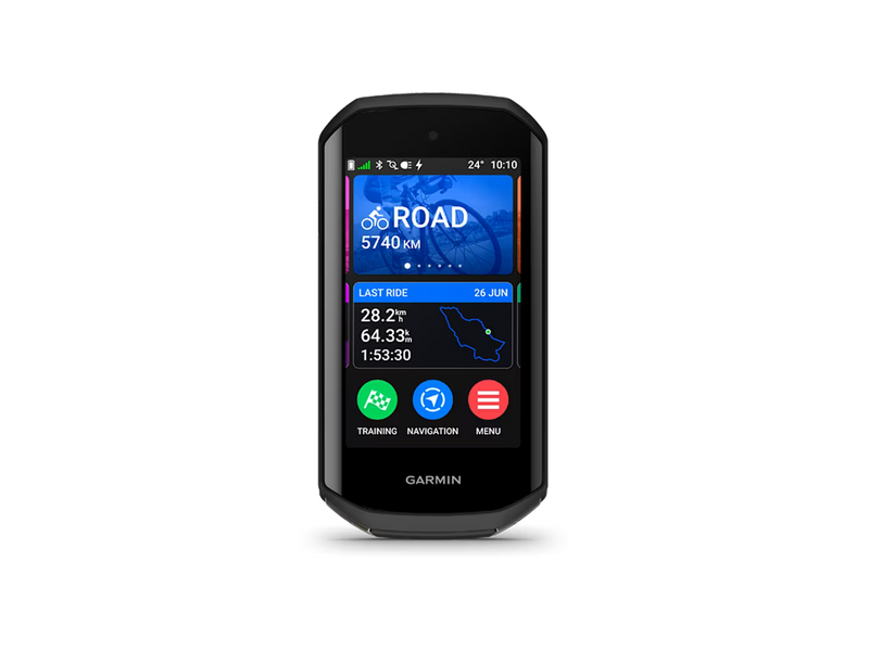 Garmin Edge 1050 GPS cycling computer displaying ride dashboard and navigation interface