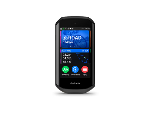 Garmin Edge 1050 GPS cycling computer displaying ride dashboard and navigation interface