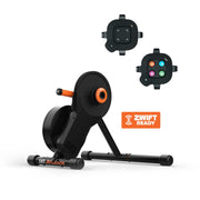 JetBlack Victory smart trainer on white background with “Zwift Ready” label and Zwift Click V2 controllers shown separately in the top right