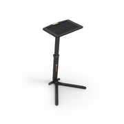 JetBlack Trainer Table product shot on white background showing the top tray, adjustable height column, stabilizing weight and front horizontal floor legs.