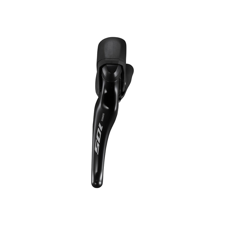 A black Shimano 105 road bicycle brake lever with white branding, shown against a solid white background.