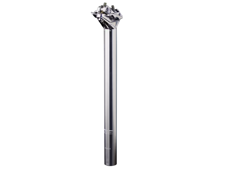 A single metallic bicycle component, likely a headset stem assembly, featuring a polished silver chrome shaft and a multi-pronged bearing cup at the top, isolated on a solid white background.
