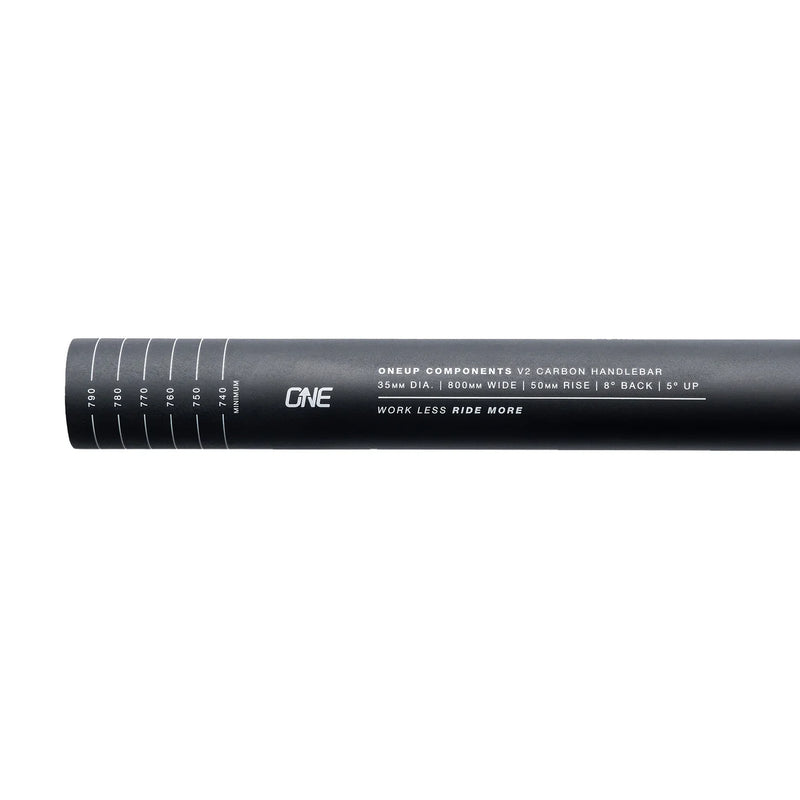 Carbon handlebar with branding and specifications on a white background