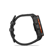Black and orange smartwatch on a white background