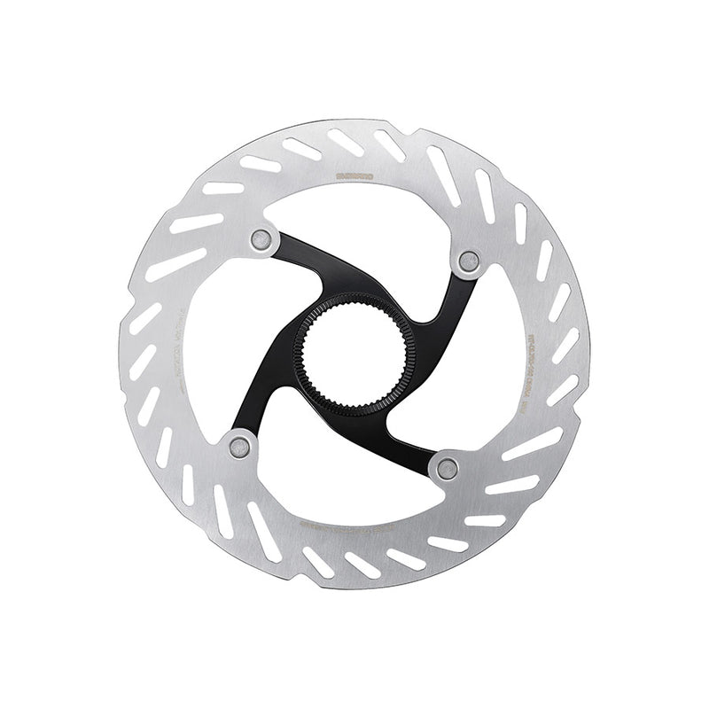 Bicycle stainless steel disc brake rotor on a white background (medium 160mm size)