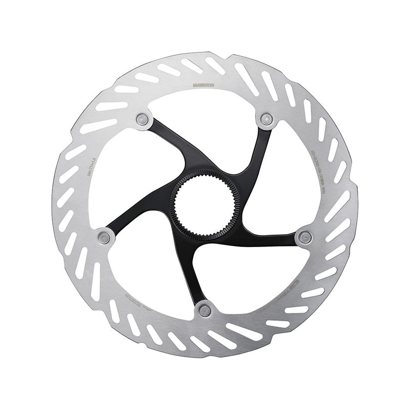 Bicycle stainless steel disc brake rotor on a white background (large 180mm size)