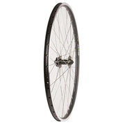 Bicycle wheel with black rim and white wall on a white background