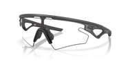 Black sunglasses with reflective lenses on a white background