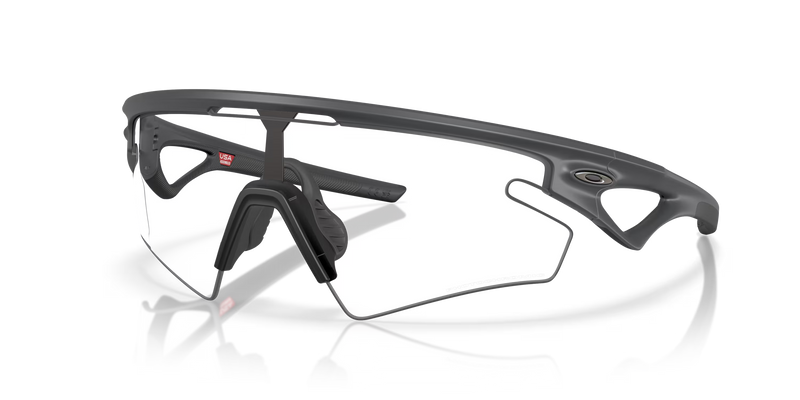 Black sunglasses with reflective lenses on a white background