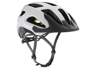 White and black helmet with visible branding on a transparent background
