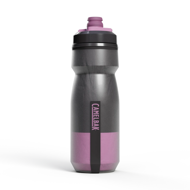 purple and black water bottle product image with camelbak logo, front