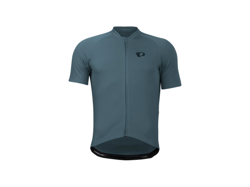 Blue cycling jersey with a brand logo on a white background