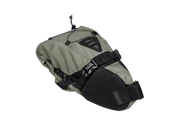 Green and black saddle bag on a white background