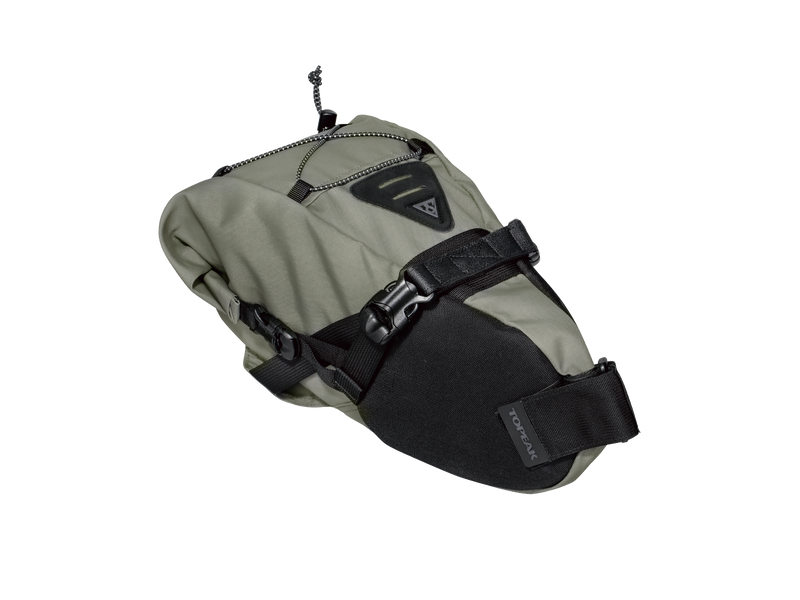 Green and black saddle bag on a white background