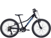 Blue children's bicycle with 'Trek' branding on a white background