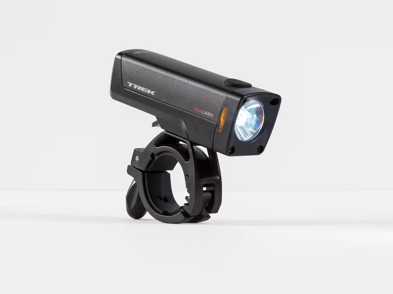 Bicycle light with a black holder on a white background