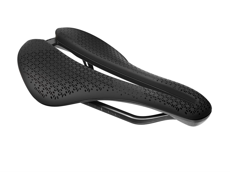 Black bicycle saddle on a white background