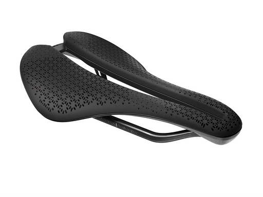 Black bicycle saddle on a white background
