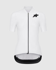 White cycling jersey with black accents on a white background