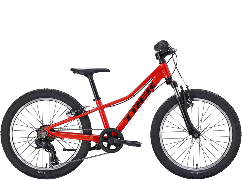 Bright Red bicycle with 'Trek' branding on a transparent background