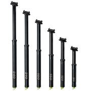 Set of black bicycle seatposts with varying lengths on a white background