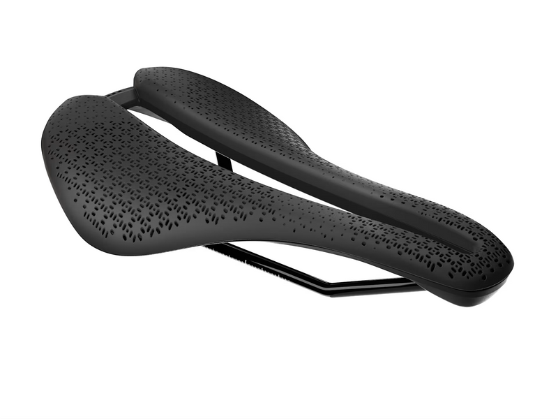 Black bicycle saddle on a white background