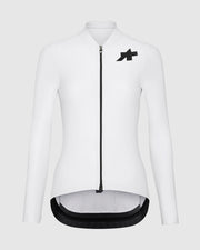 White cycling long-sleeved jersey with black accents on a white background