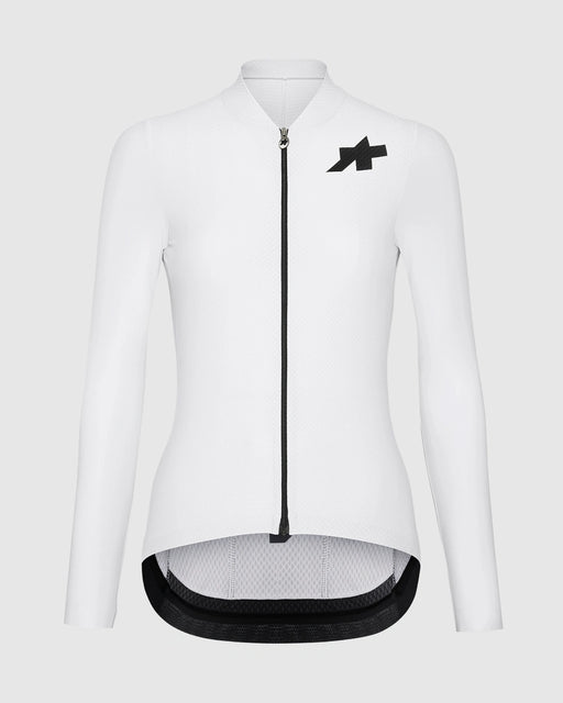 White cycling long-sleeved jersey with black accents on a white background