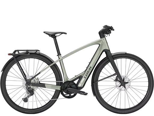 Lichen green coloured electric hybrid bike poroduct shot, against a transparent background.