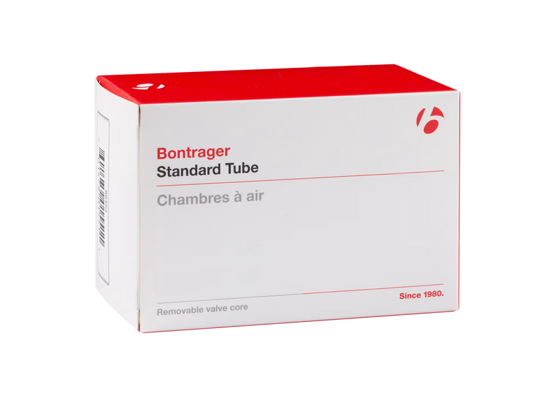 Bontrager Standard Tube packaging box with red and white design on a transparent background
