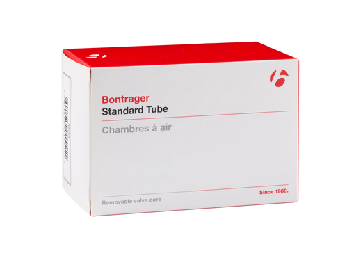 Bontrager Standard Tube packaging box with red and white design on a transparent background