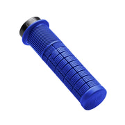 Blue bicycle handlebar grip with textured surface on a white background