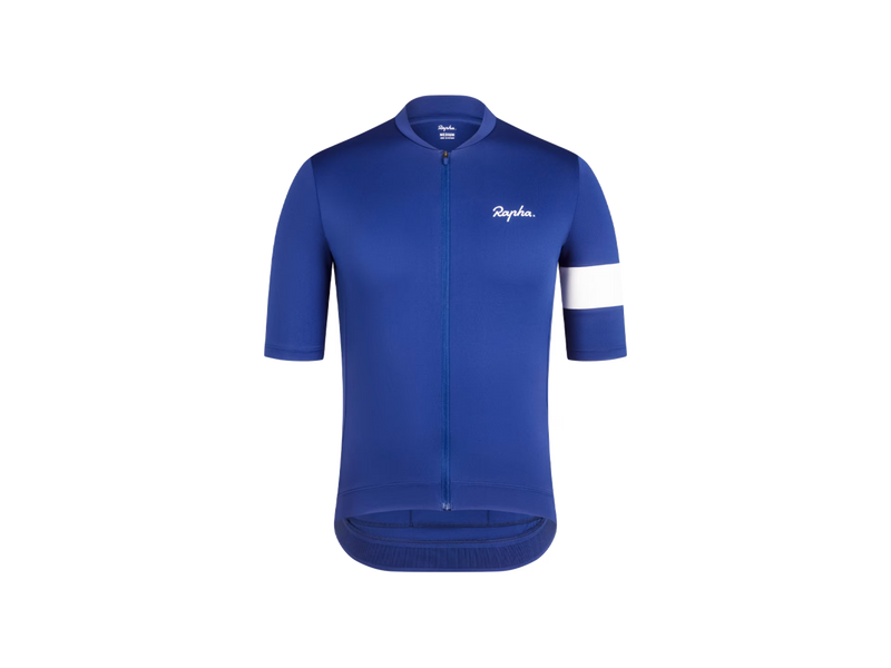 Rapha Core Cycling Jersey, men’s, navy, front view product shot / Maillot de cyclisme Rapha Core pour homme, bleu marine, vue avant en photo produit
