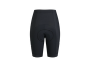 Black cycling shorts with a padded seat cushion, shown from the back on a plain white background - back.