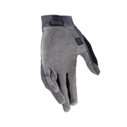 Leatt MTB 1.0 GripR Jr left glove, palm-up view showing the medium grey MicronGrip palm and silicone grip details on a transparent background