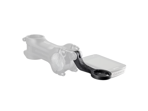 Blendr Garmin Low Mount shown with transparent computer and stem components, highlighting the mount’s shape and attachment points.