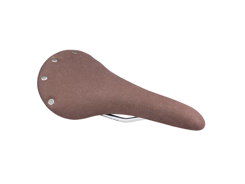 Product image of a vintage-inspired saddle, against a transparent background