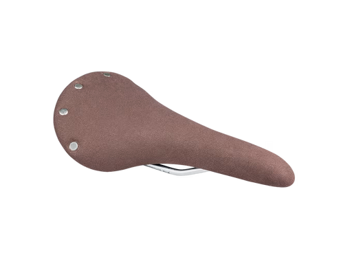 Product image of a vintage-inspired saddle, against a transparent background
