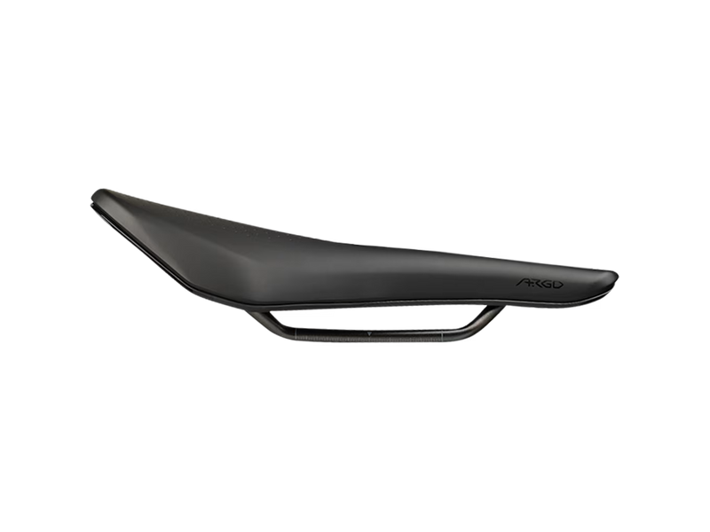 A matte black bicycle saddle with a low-profile curved design and a visible ARGO logo on the right side, shown against a solid white background.