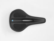 Black bicycle saddle on a white background