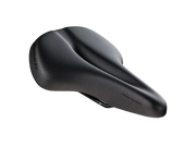 Black bicycle saddle on a white background, the Bontrager logo is visisble, as well as the product name 'BOULEVARD'.