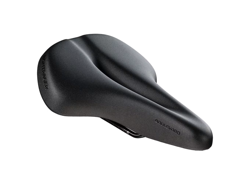 Black bicycle saddle on a white background