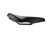 A black Bontrager bicycle saddle with 'BOULEVARD' printed on the side, shown from a side profile view against a solid white background.