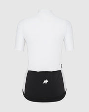 White long-sleeve athletic shirt with black waistband on a white background