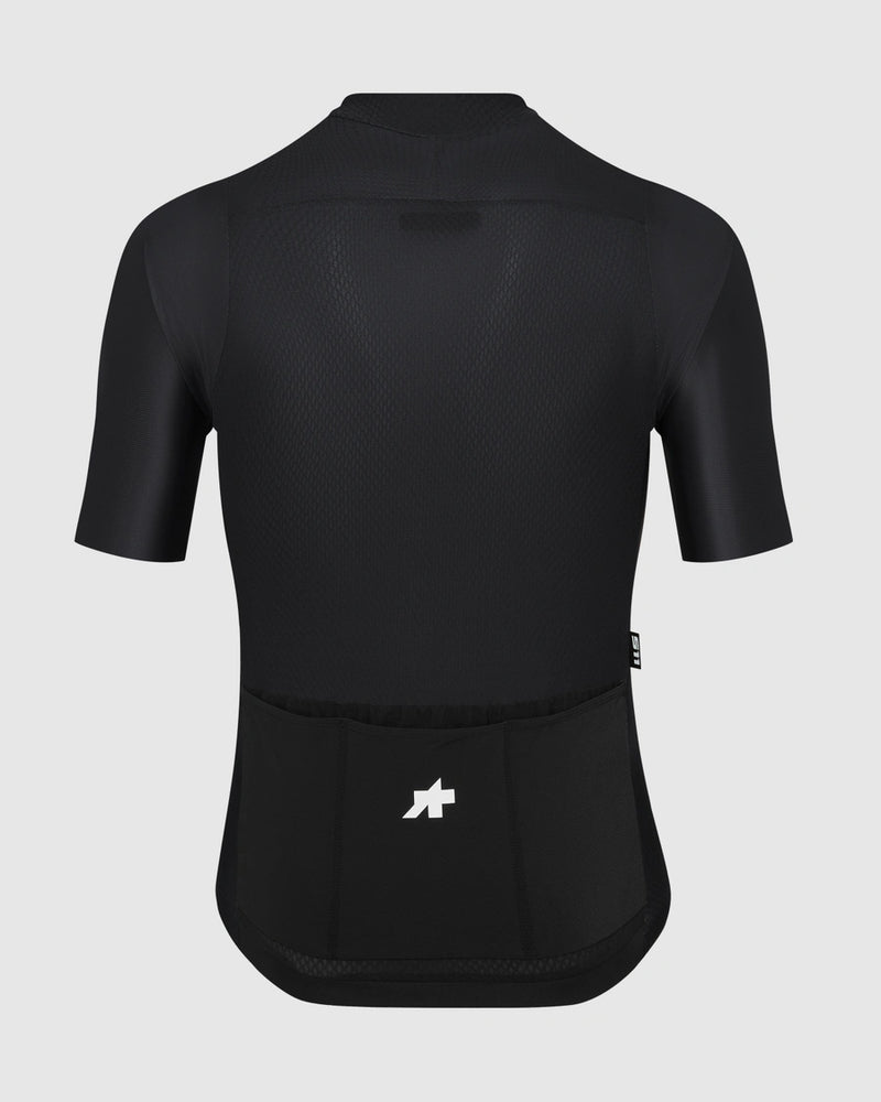 Black cycling jersey on a light gray background
