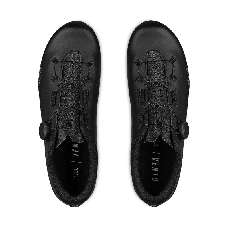 Black cycling shoes with 'Vento' branding on a white background