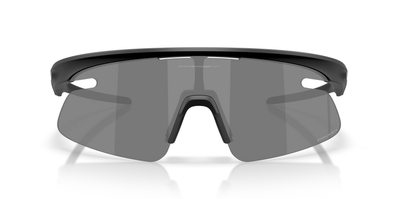Sunglasses with a black frame and reflective lenses on a transparent background