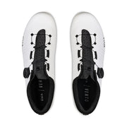 White cycling shoes with black accents on a white background