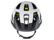 Gray helmet with black accents on a white background